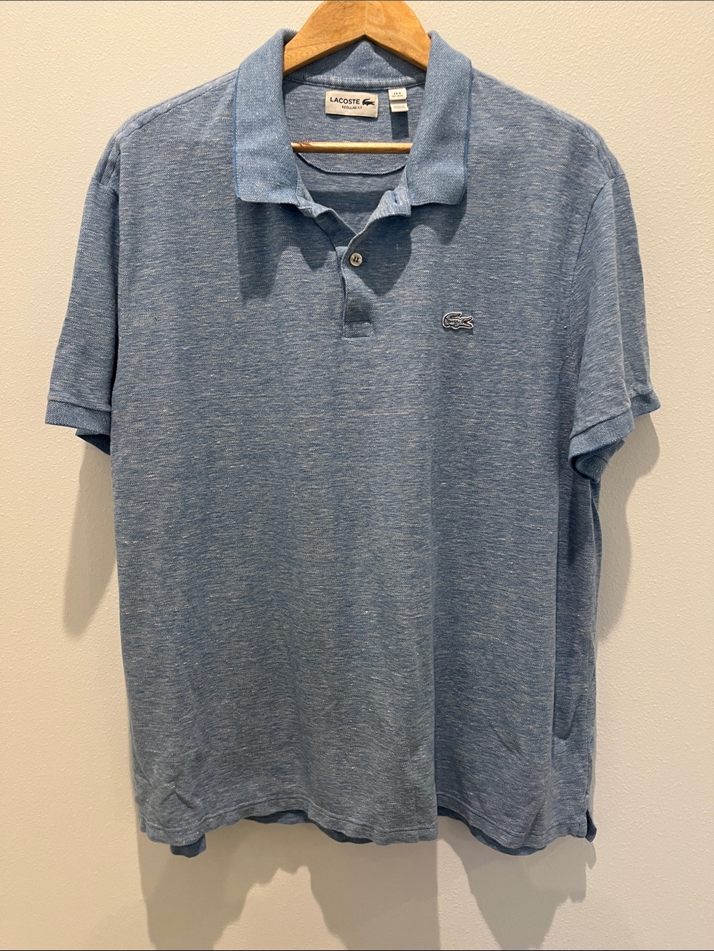 Lacoste Classic Fit Cotton- Linen Polo (Sz 4XL) Heathered Blue